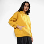 Mustard Yellow Oversized Basic Hoodie With Kangaroo Pocket