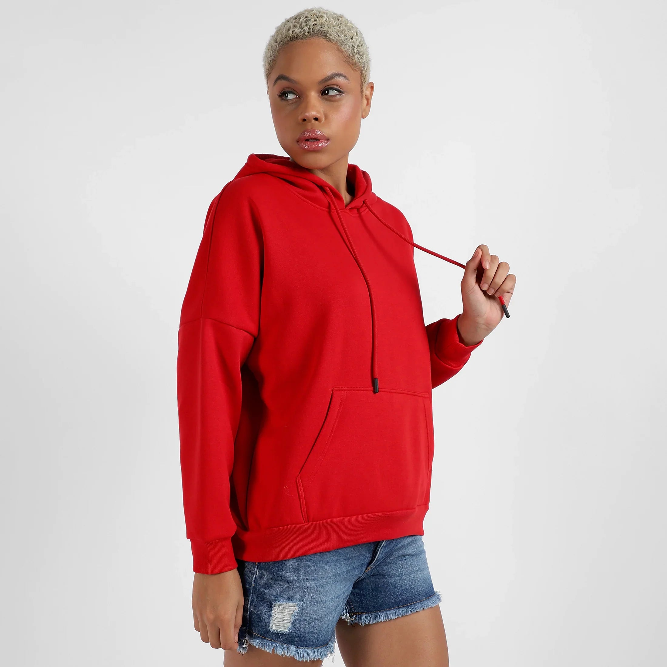 Crimson Red Oversized Basic Hoodie With Kangaroo Pocket