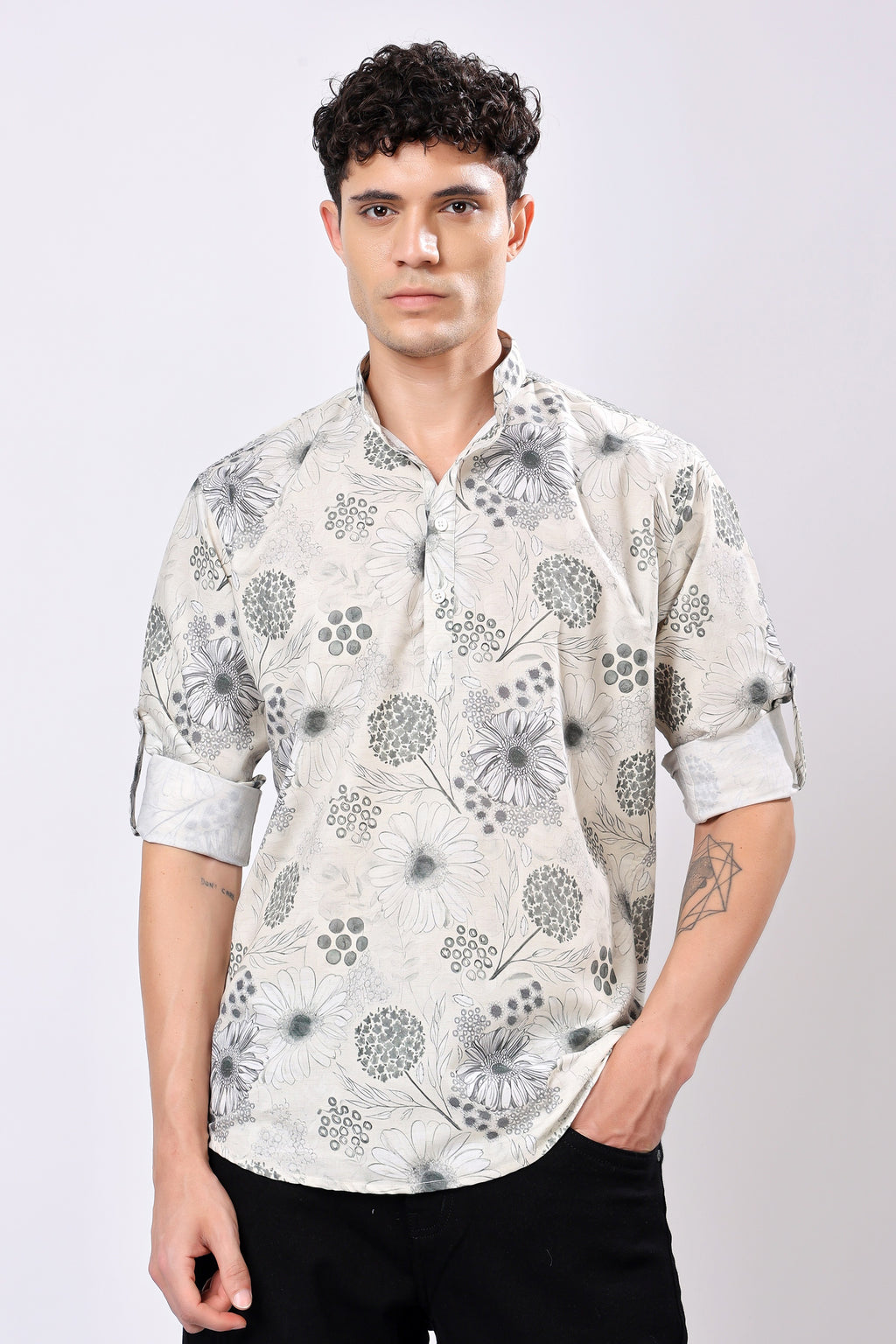 Stylox Regular Fit Full Sleeve Printed Kurta for Men with Mandarin Collar