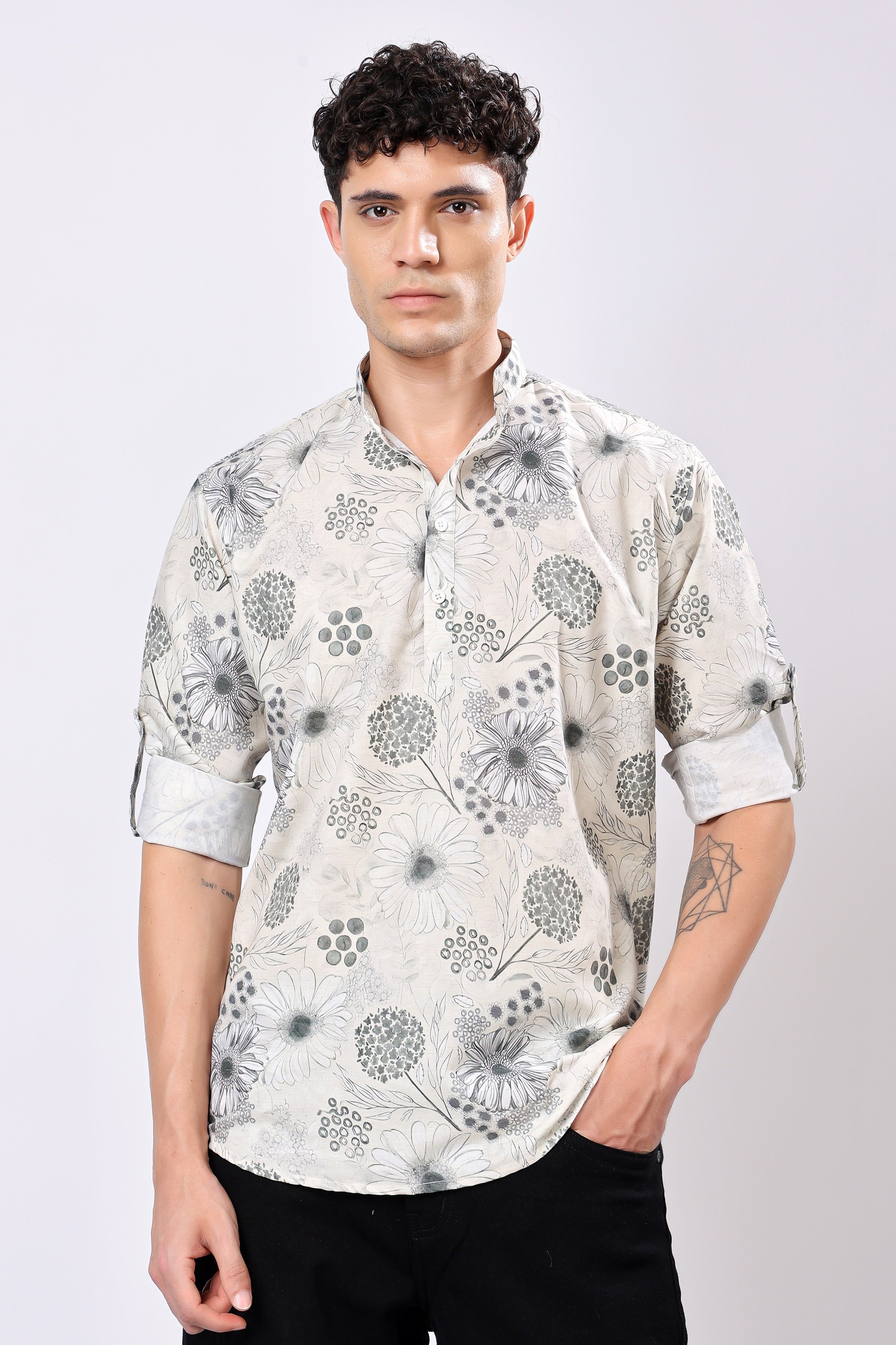 Stylox Regular Fit Full Sleeve Printed Kurta for Men with Mandarin Collar