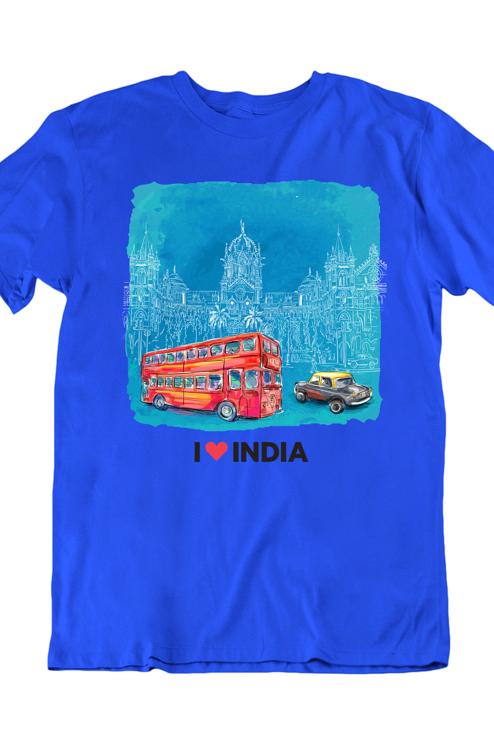 Mumbai Double Decker Bus - Styched in India Graphic T-Shirt Blue Color