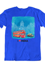 Mumbai Double Decker Bus - Styched in India Graphic T-Shirt Blue Color