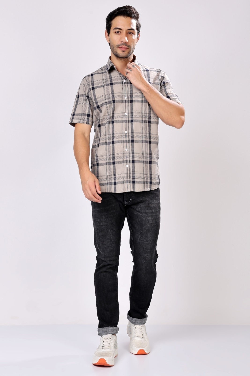 Stylox Men's Regular Fit Half Sleeve Casual Check Shirt