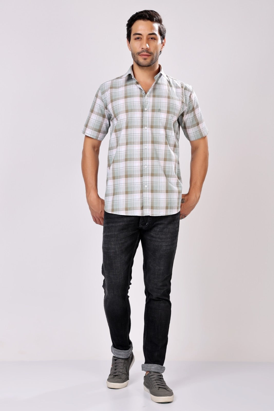 Stylox Men's Regular Fit Half Sleeve Casual Check Shirt