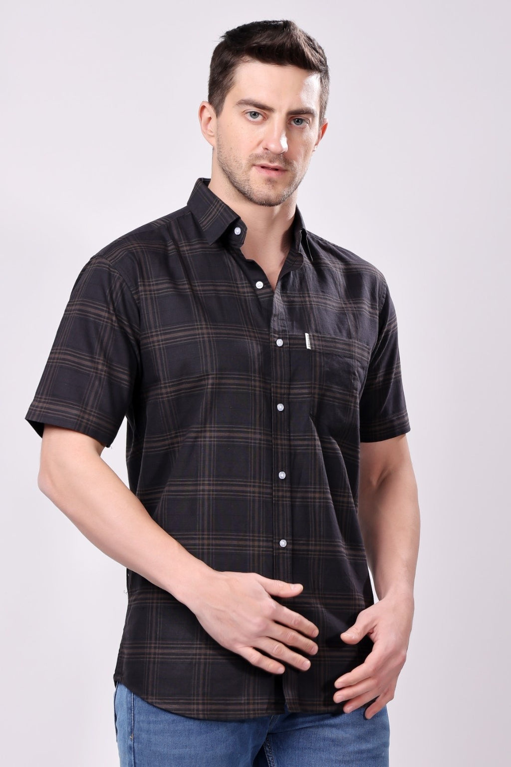 Stylox Men's Regular Fit Half Sleeve Casual Check Shirt