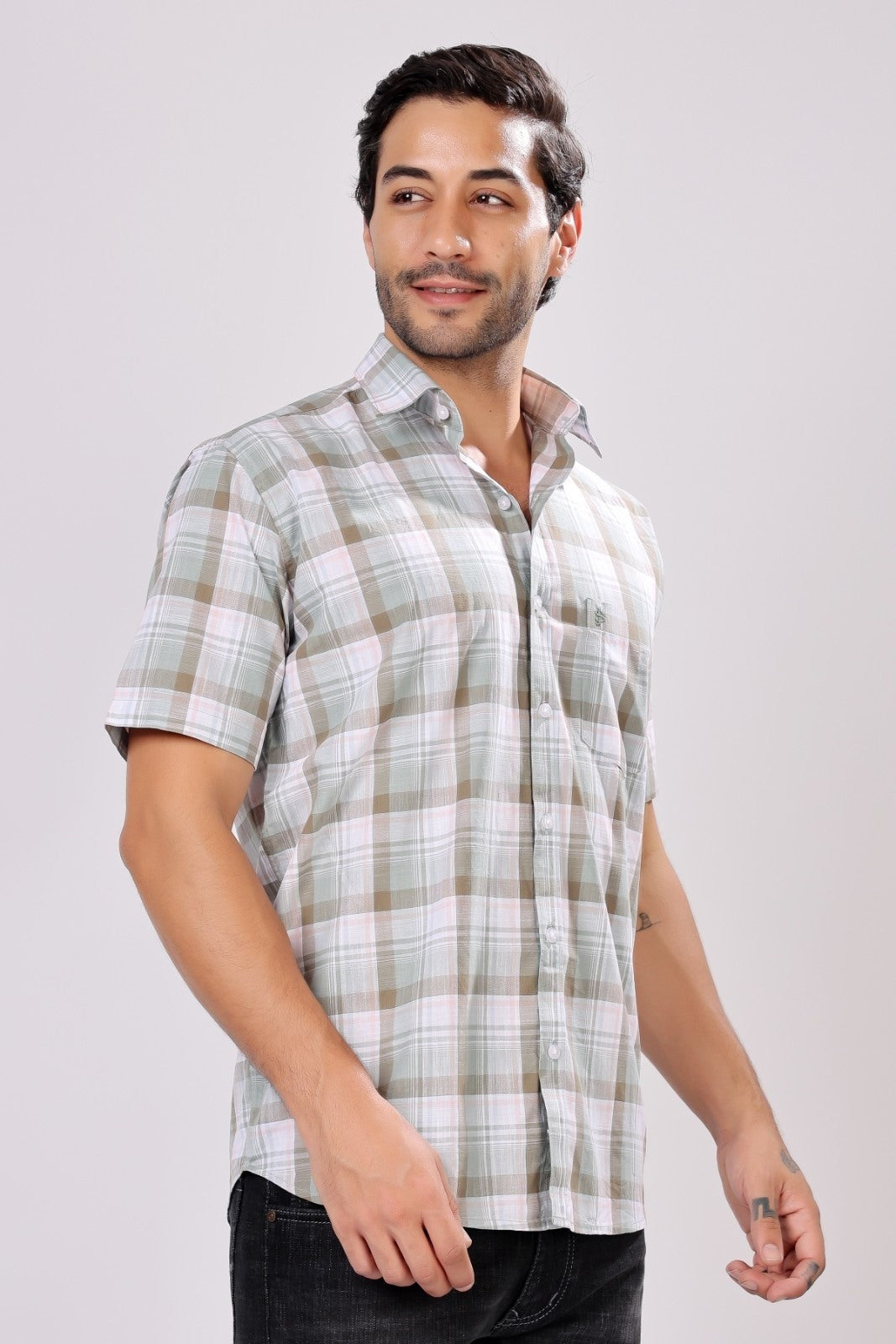 Stylox Men's Regular Fit Half Sleeve Casual Check Shirt