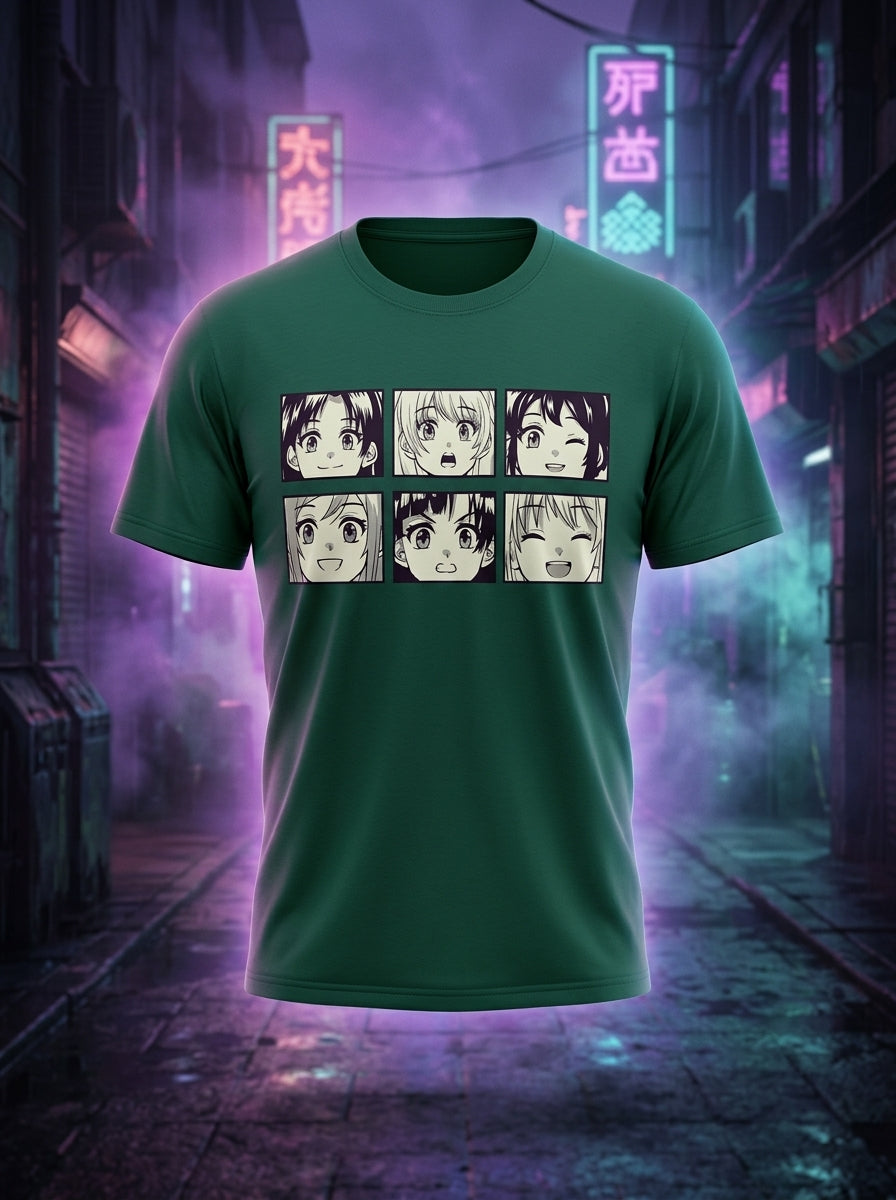 Anime Faces Green Tee