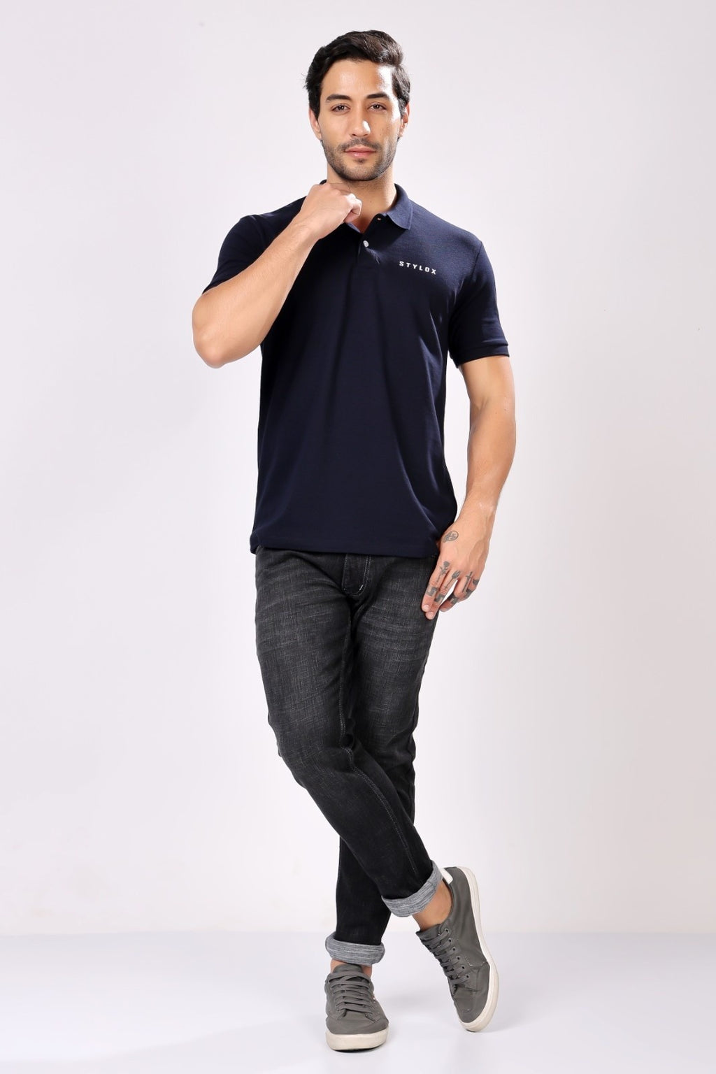 Stylox Full Sleeve Solid Casual Polo T-Shirt For Men's