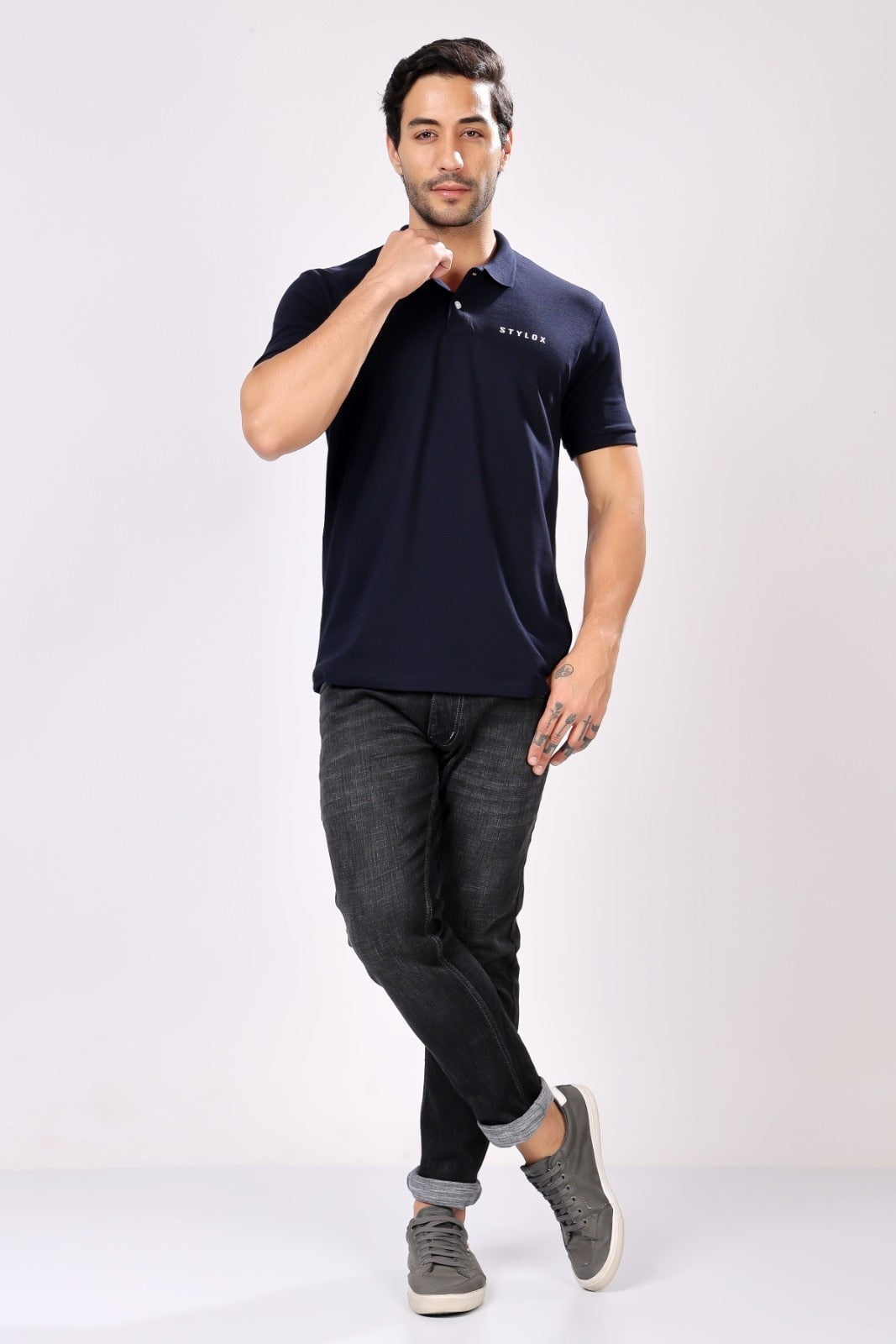 Stylox Full Sleeve Solid Casual Polo T-Shirt For Men's