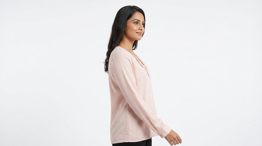 Light Pink V-Neck Long Sleeve Top