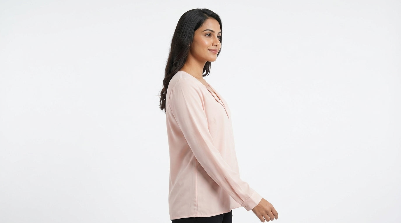 Light Pink V-Neck Long Sleeve Top