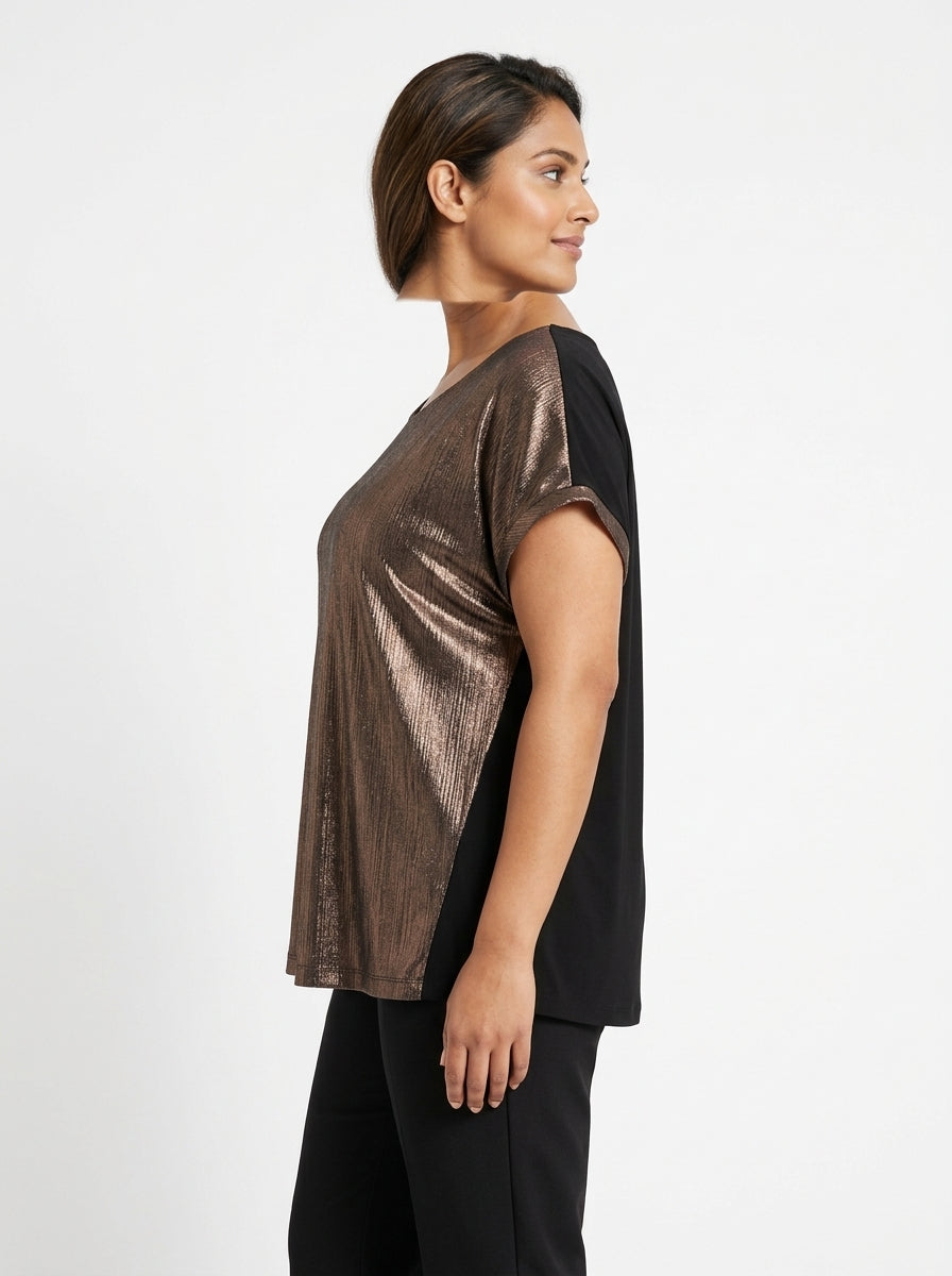 Women's Bronze Metallic Shimmer Relaxed Fit Top