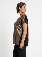 Women's Bronze Metallic Shimmer Relaxed Fit Top