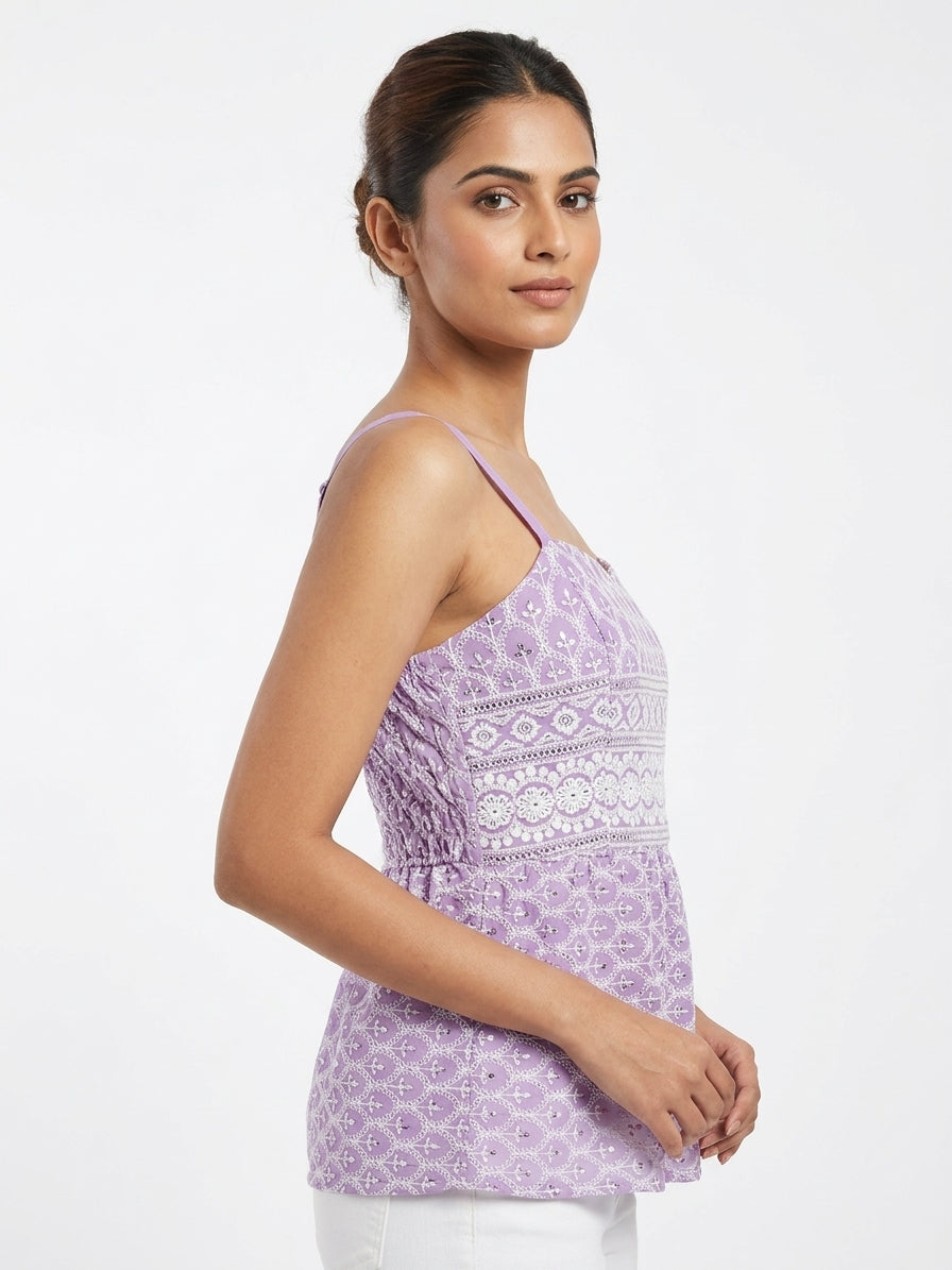 Lavender Embroidered Sleeveless Top