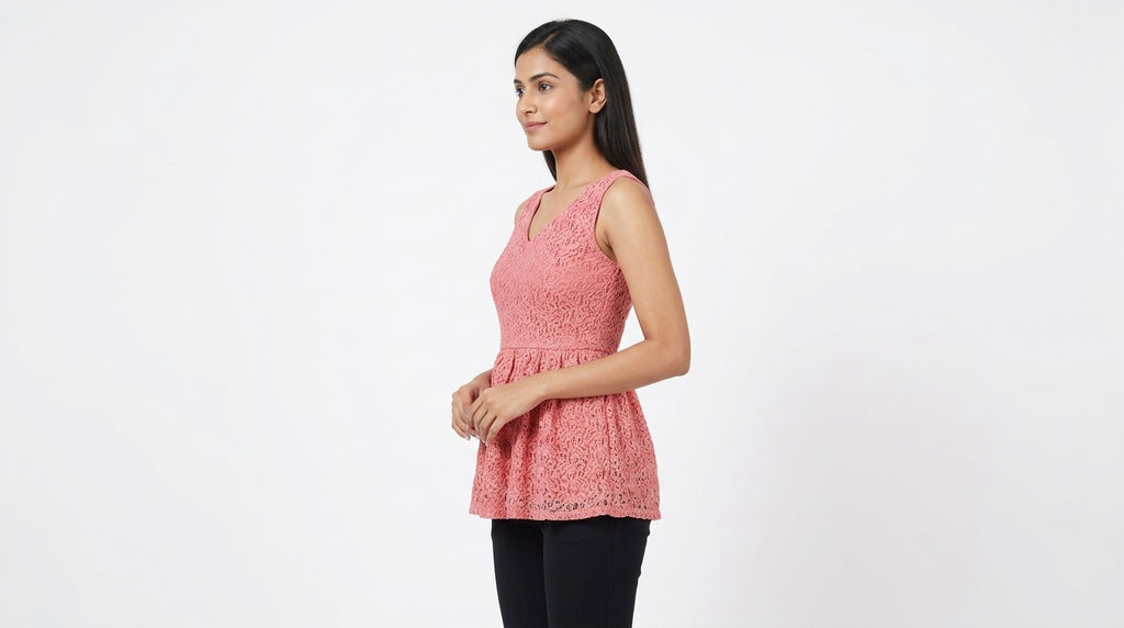Pink Lace V-Neck Sleeveless Top