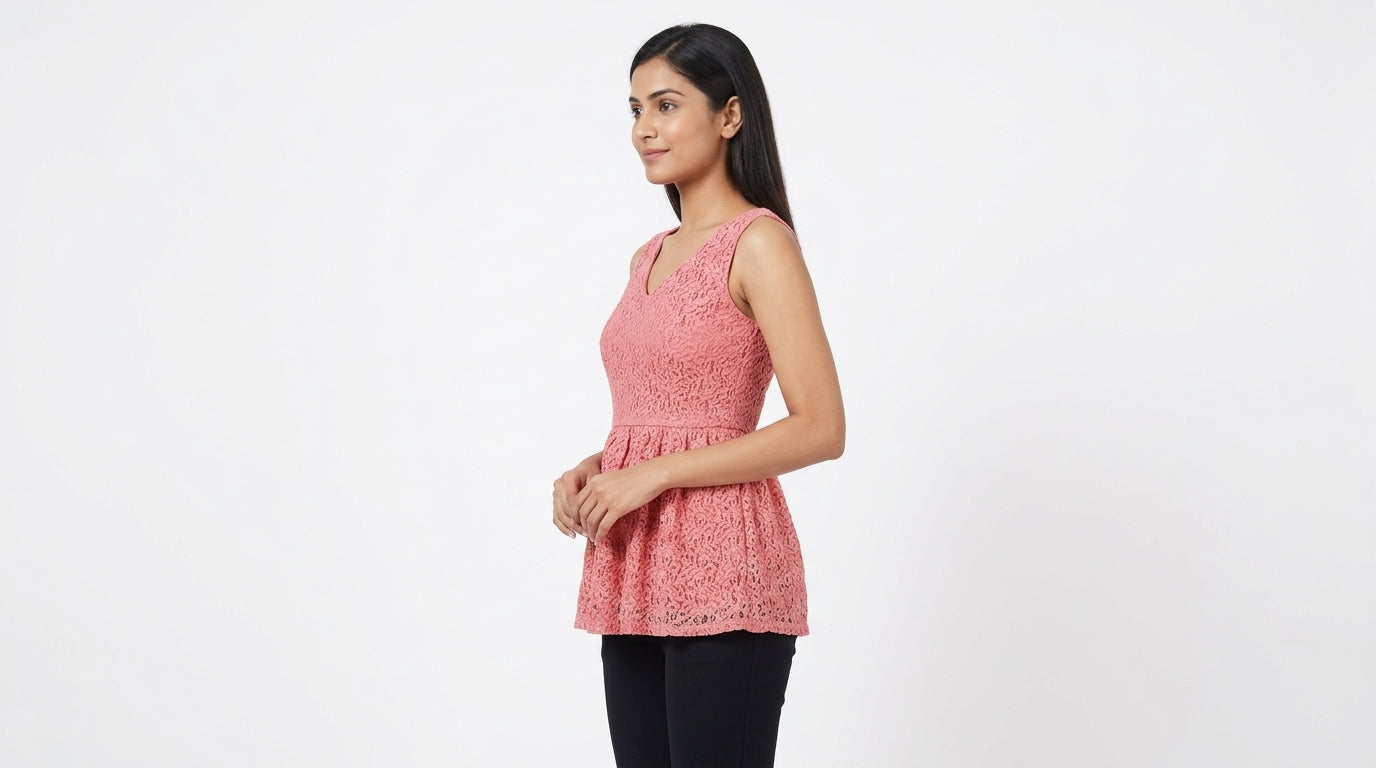 Pink Lace V-Neck Sleeveless Top