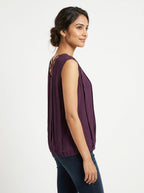Women's Plum Pleated Sleeveless Relaxed Fit Top