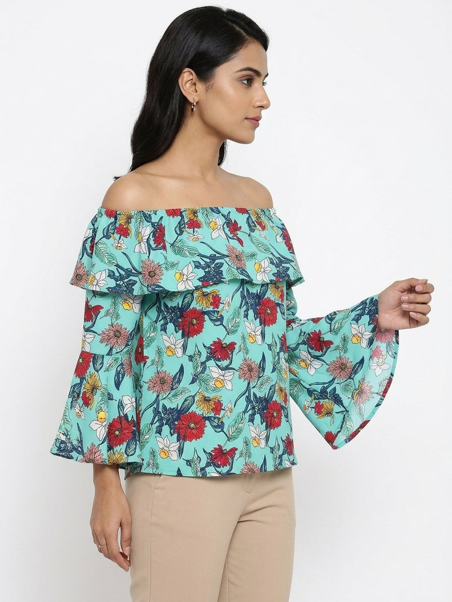 Women's Floral Print Off-Shoulder Ruffle Top