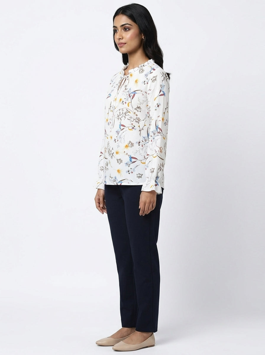 Top Casual White Polyester