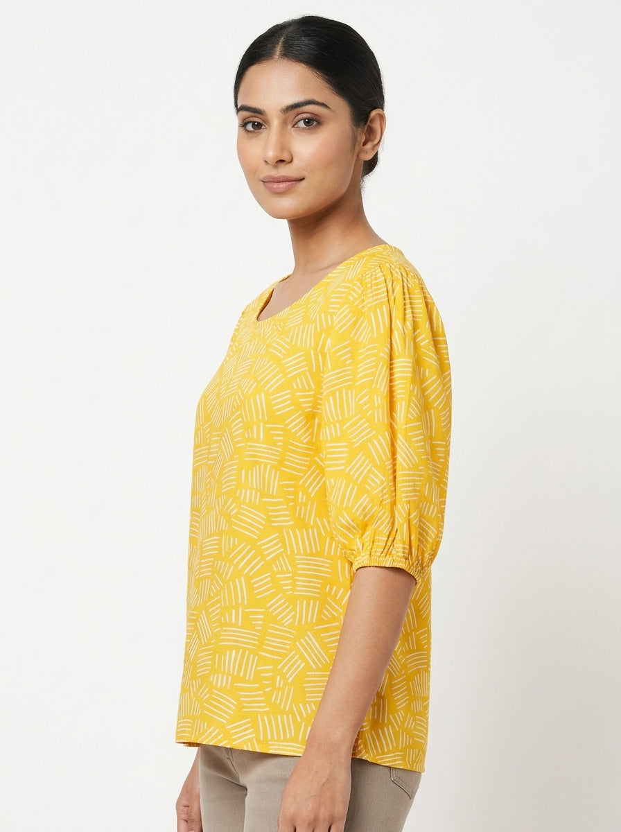 Yellow Abstract Print Relaxed Fit Top