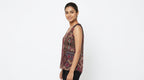 Women's Red Geometric Print Sleeveless Top with Sheer Details