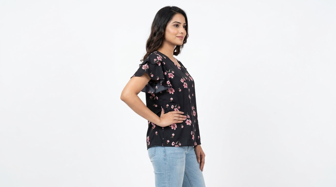 Oomph Top Casual Black Polyester