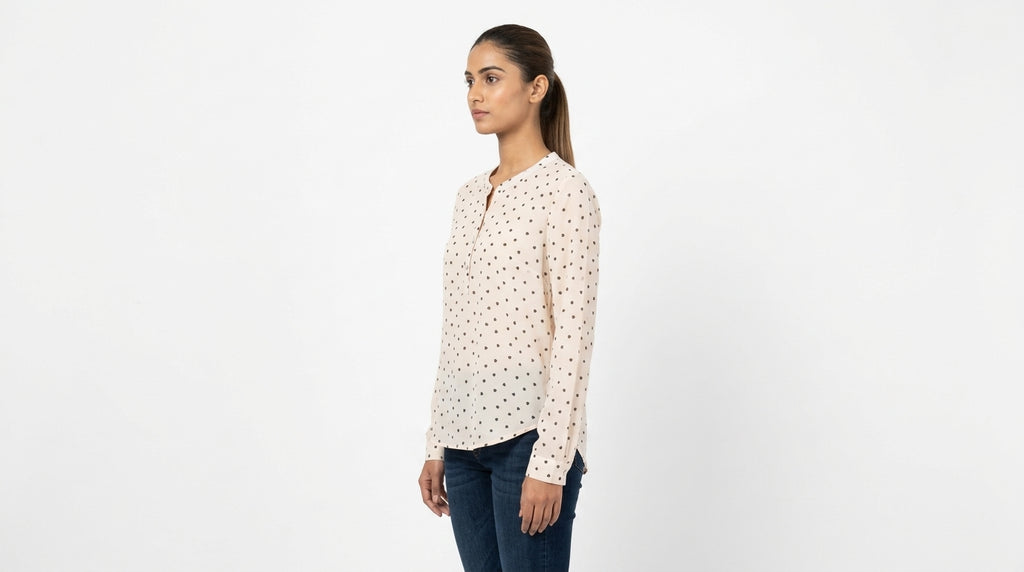 Women's Cream Heart Print Long Sleeve Blouse