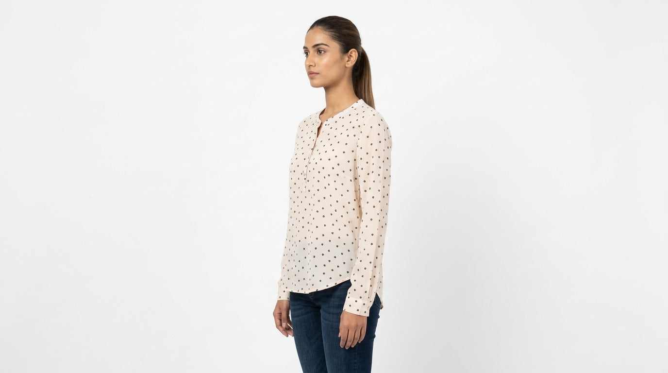 Women's Cream Heart Print Long Sleeve Blouse
