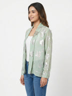 Mint Green Floral Print Open-Front Shrug