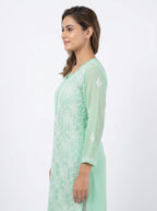Mint Green Embroidered Viscose Kurti