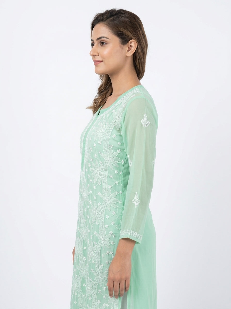Mint Green Embroidered Viscose Kurti