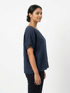 GRAE Linen Relaxed Fit Navy Top
