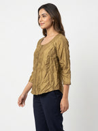 Gold Crinkled Embroidered Tunic Top