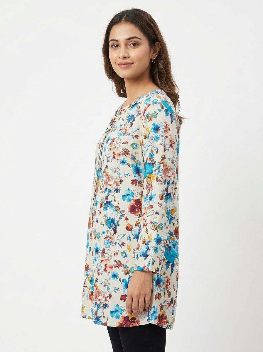 Denim Jeans & Casuals Kurti Casual Cream Viscose