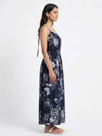 Navy Floral Print Sleeveless Maxi Dress