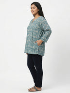 Women's Teal Abstract Print Relaxed Fit Tunic Top