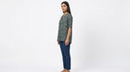 Women's Navy Floral Leaf Print Button-Front Tunic Top
