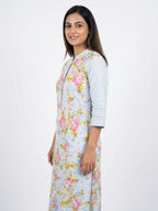 Light Blue Floral Printed Cotton Kurti