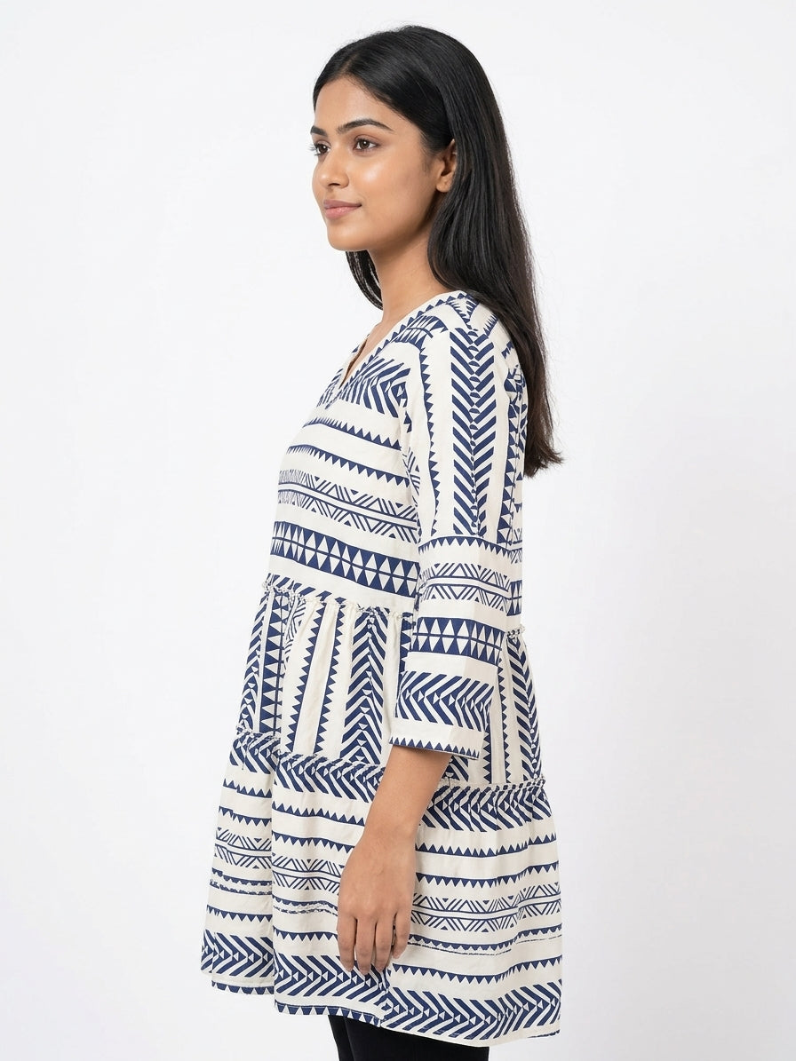 STYLUM Women's White & Blue Tribal Print Top