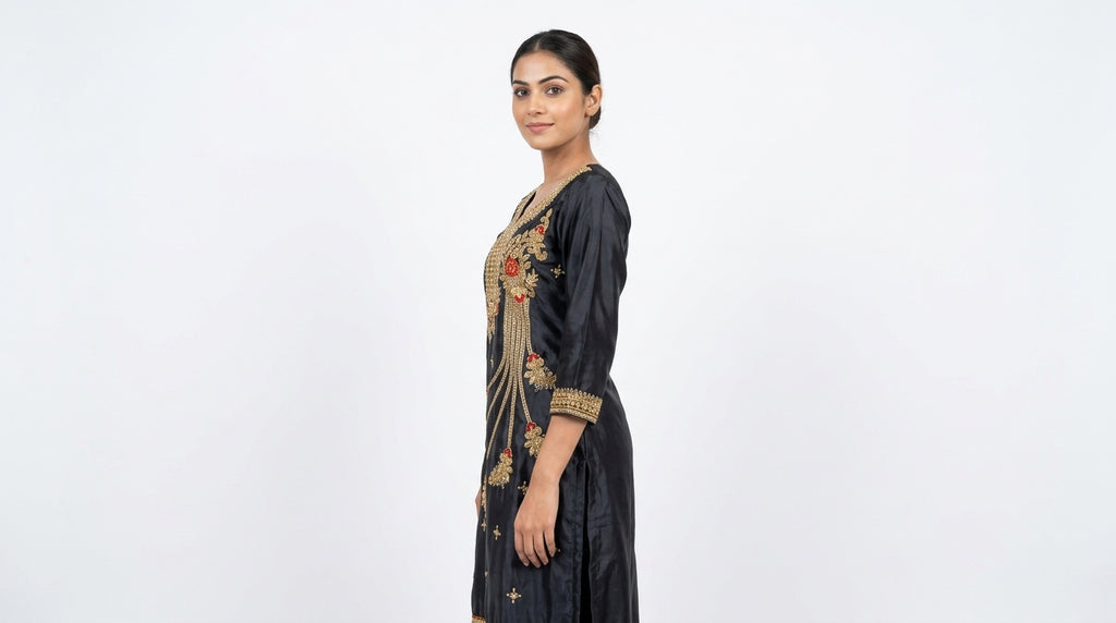 Kurti Formal Black Silk & Blended