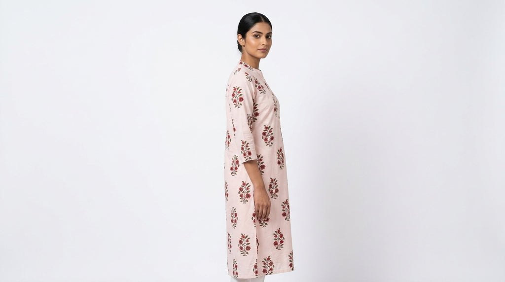 Pink Floral Print Relaxed Fit Kurti