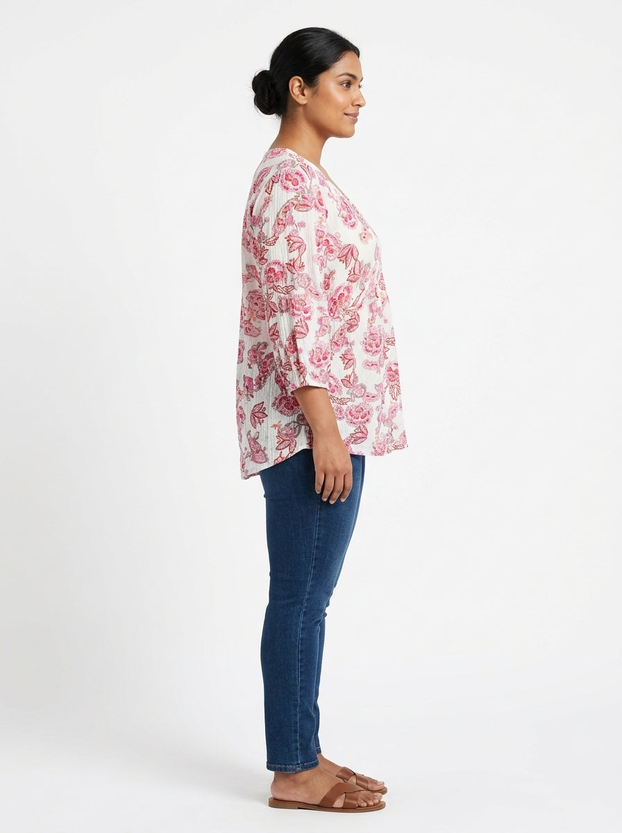 Pink Moon Top Casual White Cotton