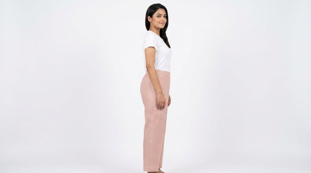 Peach Zig-Zag Print Casual Trousers