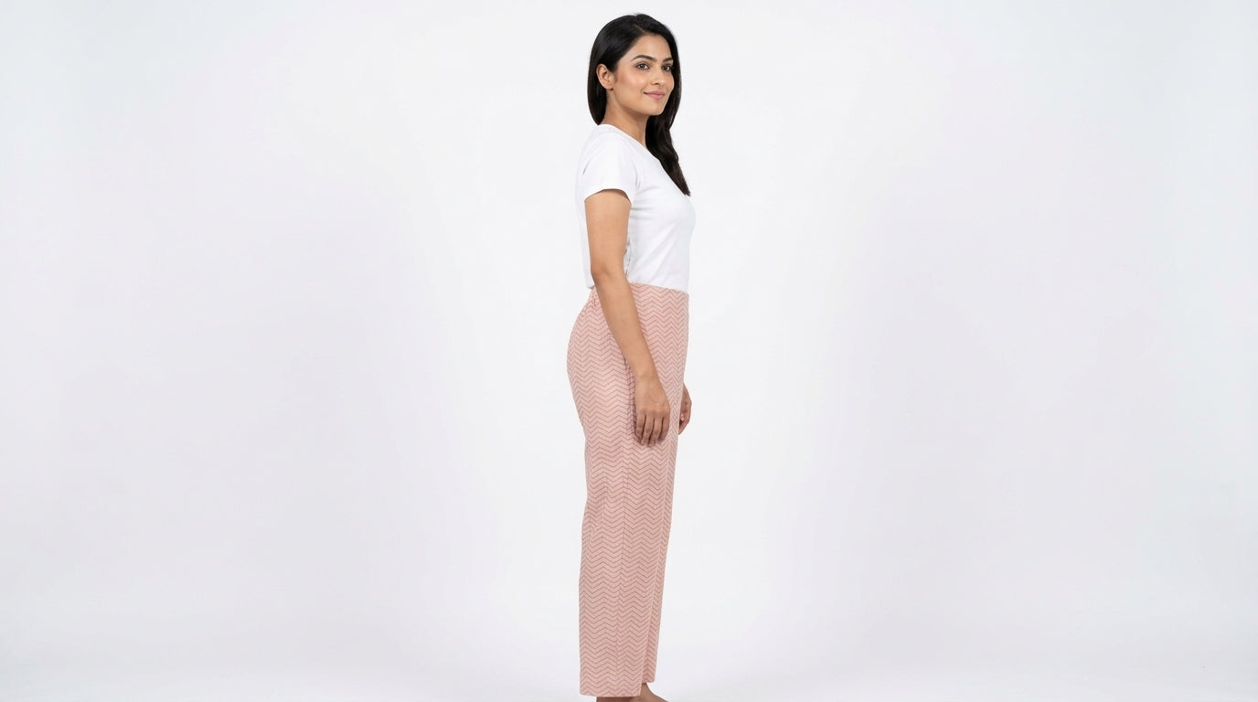 Peach Zig-Zag Print Casual Trousers