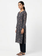 Navy Blue Ethnic Printed Kurti
