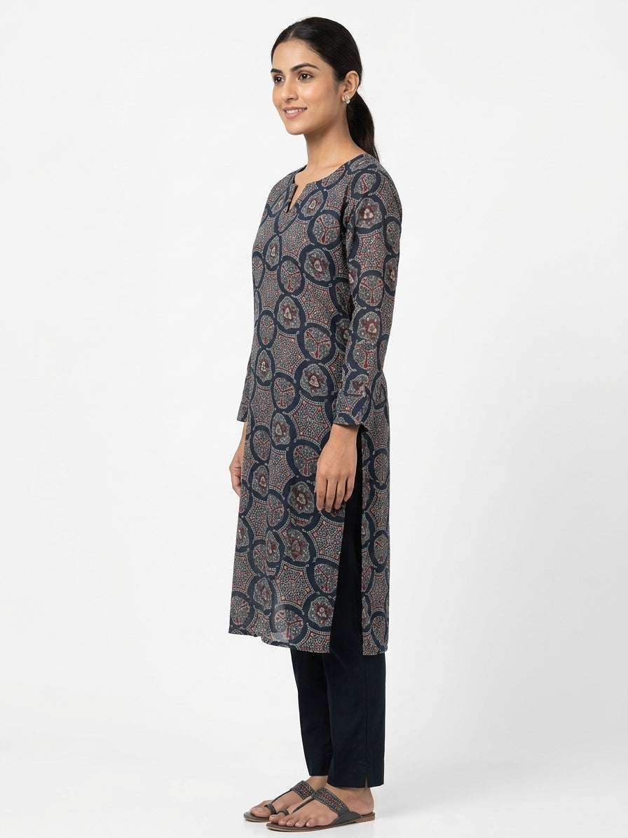 Navy Blue Ethnic Printed Kurti