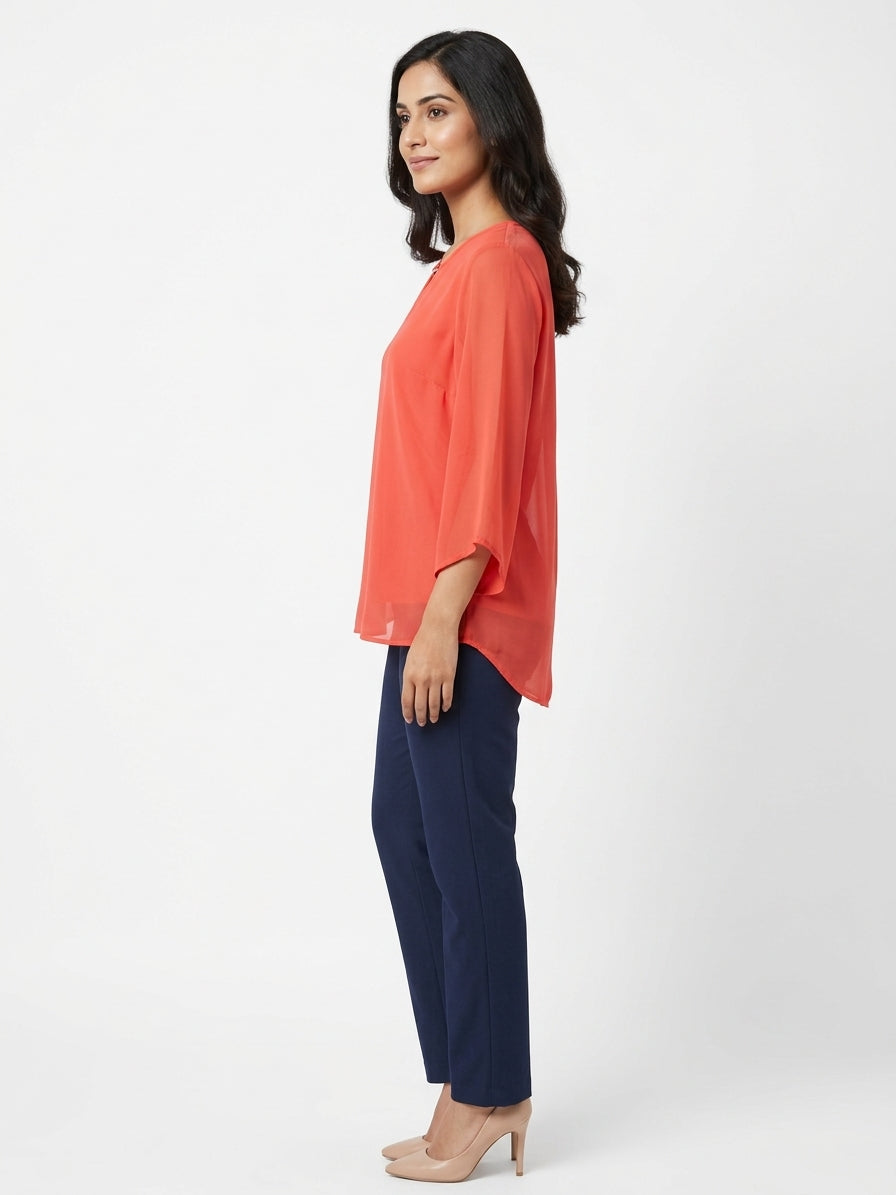 RARE Top Casual Orange Polyester
