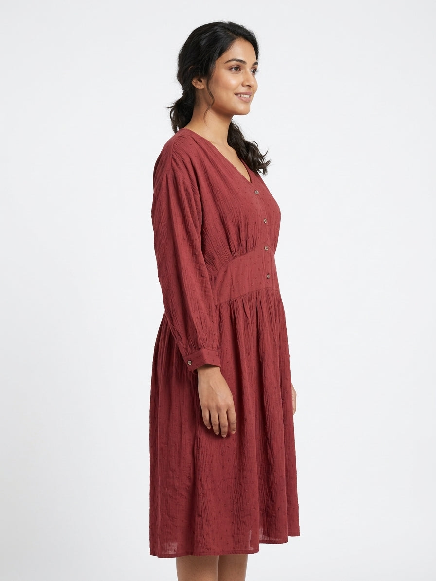 PLUSS Dress Casual Maroon Viscose