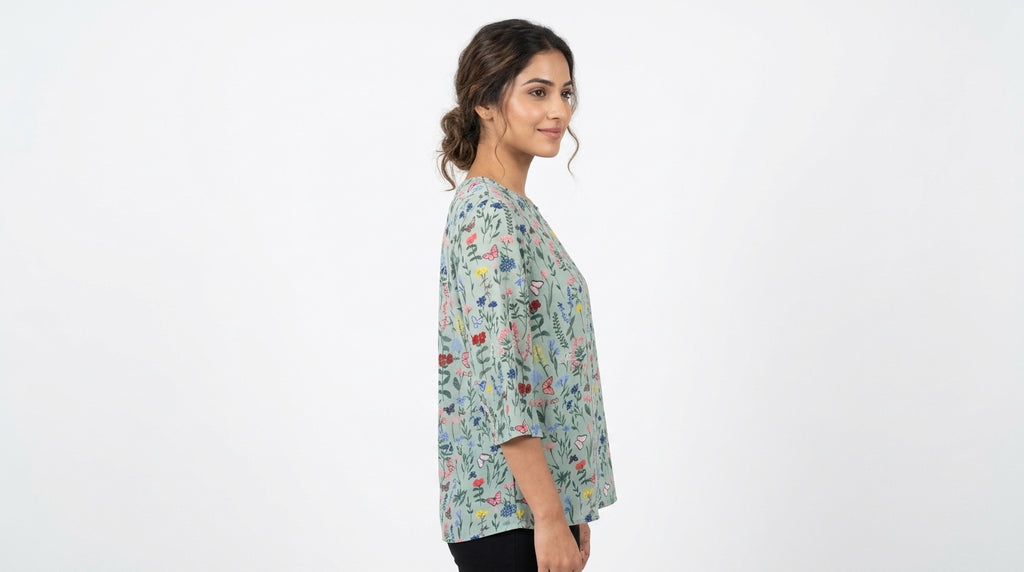 Women's Mint Floral Butterfly Print Top