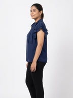 La Zoire Navy Blue Textured Apparel - Size L